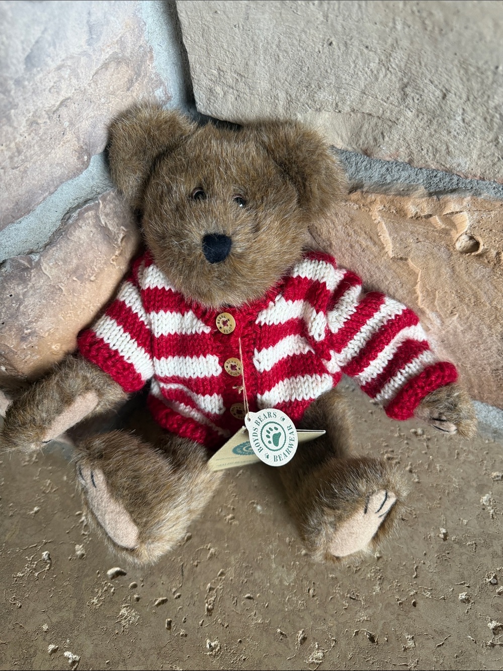 NWT Boyds Bears Waldo Bearsworth Red White Striped Knit Cardigan, 11 inch
